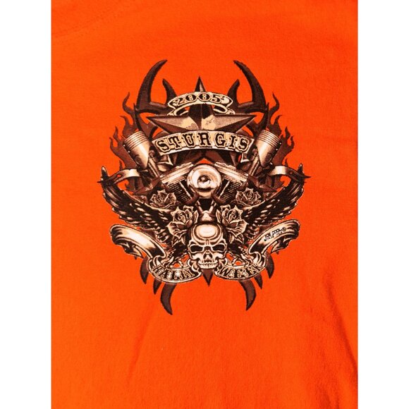 Gildan Orange Sturgis 2005 Sleeveless Shirt XL Graphic Tee Cotton - Picture 3 of 12